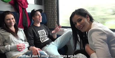 Czech Coupl Porn Two babes sucking dick on the train and it's hot