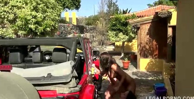 Mea Melone car fuck movie with a bunch of super hot European women