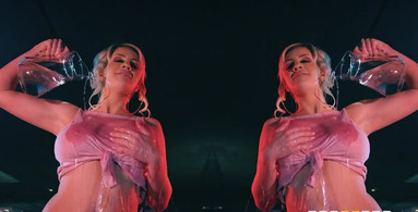 Oily body babe allows a younger dude to stretch her out