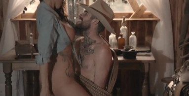 Cowboy fucking a beautiful babe with large titties