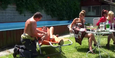 Outdoor piss fuck scene with the big-dicked pool cleaners