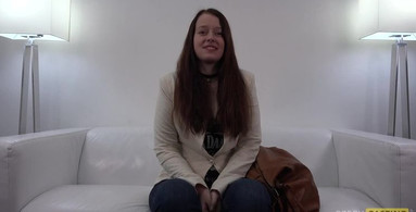 Katka strips naked prior to sucking that colossal cock