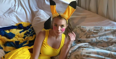 Cosplaying as Pikachu and giving her man a blowjob