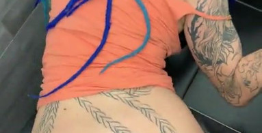 Blue haired pierced girl Lady Blue sucking in POV