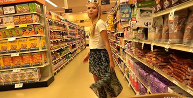 Shy girl is filmed while grocery shopping with her lad