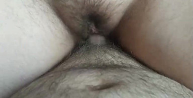 Hairy old pussy is fucked by the husband in point of view