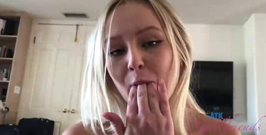 Cute blonde girl Natalia Queen giving a footjob in point of view