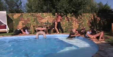 Private pool party featuring people that enjoy having orgies