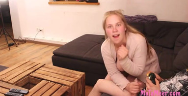 Chubby teen Maja fucks her roommate while he playing video games