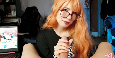 Geek girl caught her impudent step-brother for jerk off â¤ MollyRedWolf