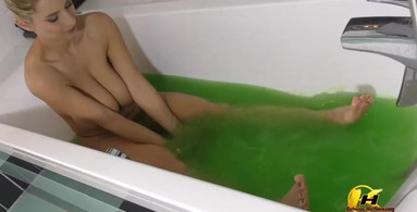 Boobs and Clit play in tub full of sticky gelatin