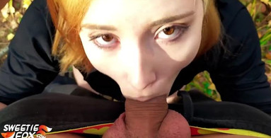 Redhead Girl Sucked and Hard Fucked in the Forest