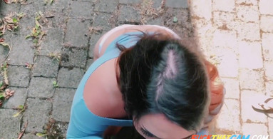 Blowing Him Outdoors as Cars Drive By!