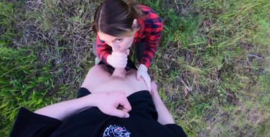 Perverted Teen Makes Me Cum on her titties in a Forest POV Public Outdoor