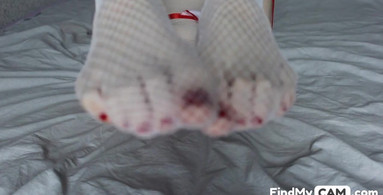 SEXY LEGS IN WHITE FISHNET STOCKINGS AND SMALL TITS NURSE / FOOT FETISH