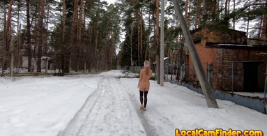 Nude Girl walking in an abandoned campsite