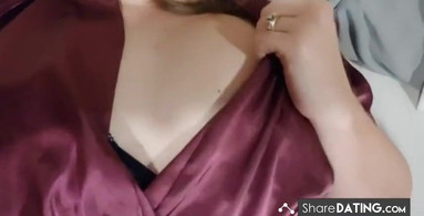 Girl makes video and sends to husband after going to work. MILF teases, mas