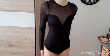 Stripping from bodysuit and masturbating , Dirty talk