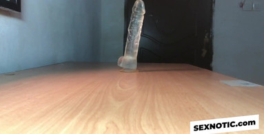 Amazing dildo ride on the table
