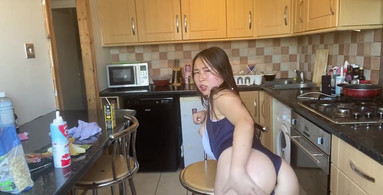 Good morning have your cute asian girlfriend for breakfast in kitchen POV