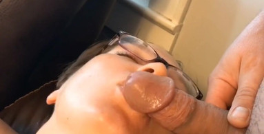 MILF Stepmom has orgasm at the taste of cum. Only licking; cum @4:28