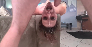 Extreme upside down sloppy gagging facefuck