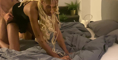 Black skinny trans teen fucked by step brother's fat dick